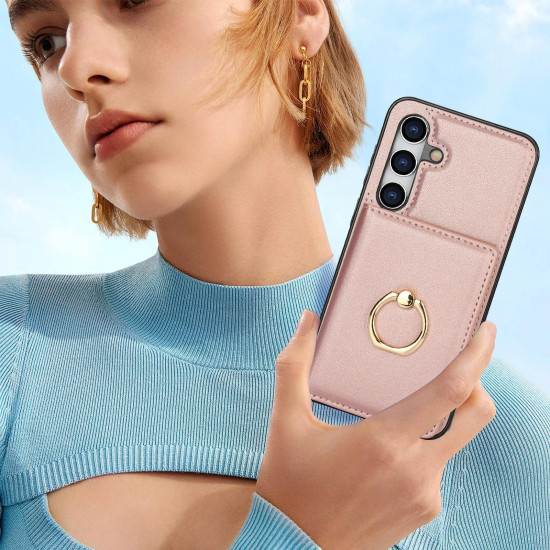 For Samsung Galaxy S24+ 5G RFID Anti-theft Card Ring Holder Phone Case(Rose Gold)