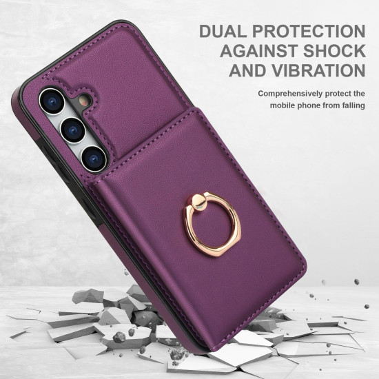 For Samsung Galaxy S24+ 5G RFID Anti-theft Card Ring Holder Phone Case(Dark Purple)