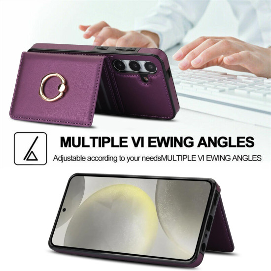 For Samsung Galaxy S24+ 5G RFID Anti-theft Card Ring Holder Phone Case(Dark Purple)