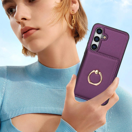 For Samsung Galaxy S24+ 5G RFID Anti-theft Card Ring Holder Phone Case(Dark Purple)