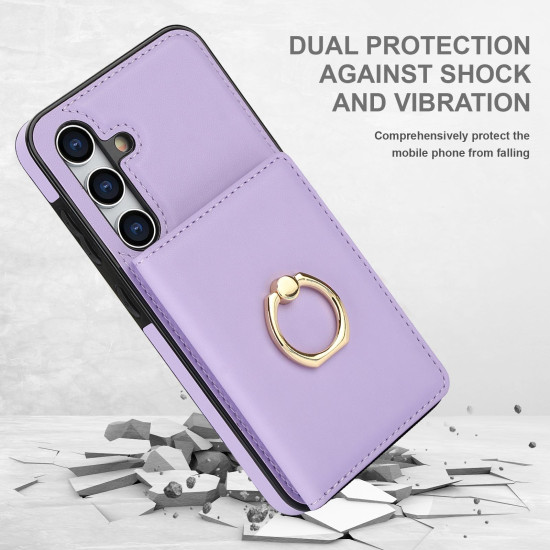 For Samsung Galaxy S24+ 5G RFID Anti-theft Card Ring Holder Phone Case(Purple)