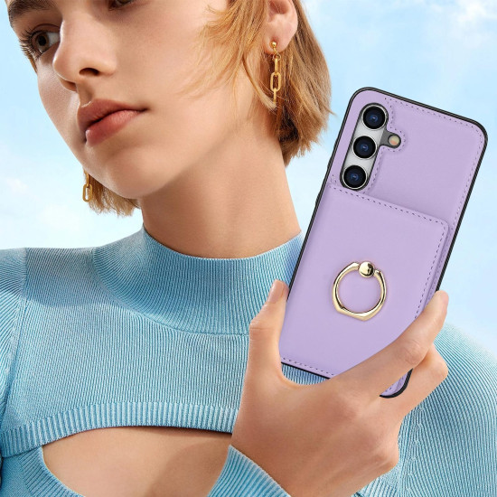 For Samsung Galaxy S24+ 5G RFID Anti-theft Card Ring Holder Phone Case(Purple)