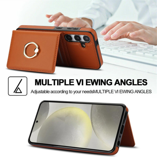 For Samsung Galaxy S24+ 5G RFID Anti-theft Card Ring Holder Phone Case(Brown)