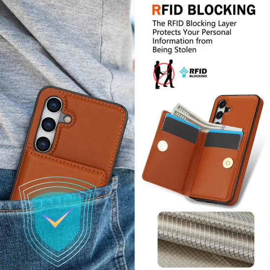 For Samsung Galaxy S24+ 5G RFID Anti-theft Card Ring Holder Phone Case(Brown)