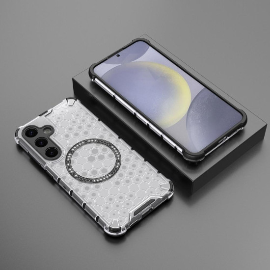 For Samsung Galaxy S24+ 5G Honeycomb Magnetic Ring Shockproof Phone Case(White)