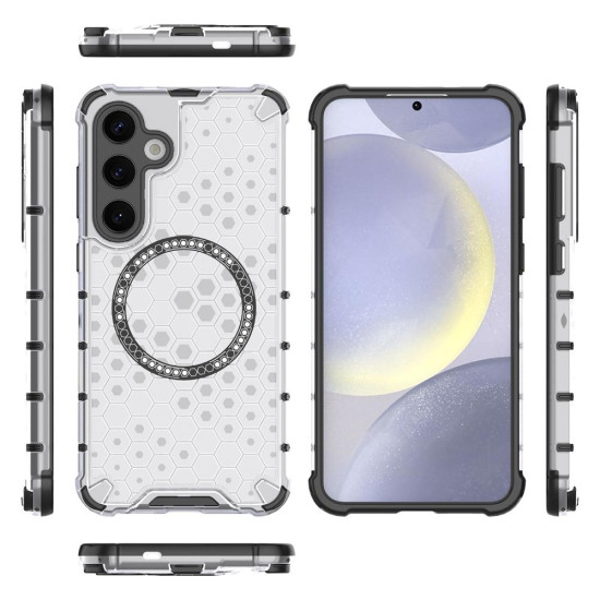 For Samsung Galaxy S24+ 5G Honeycomb Magnetic Ring Shockproof Phone Case(White)