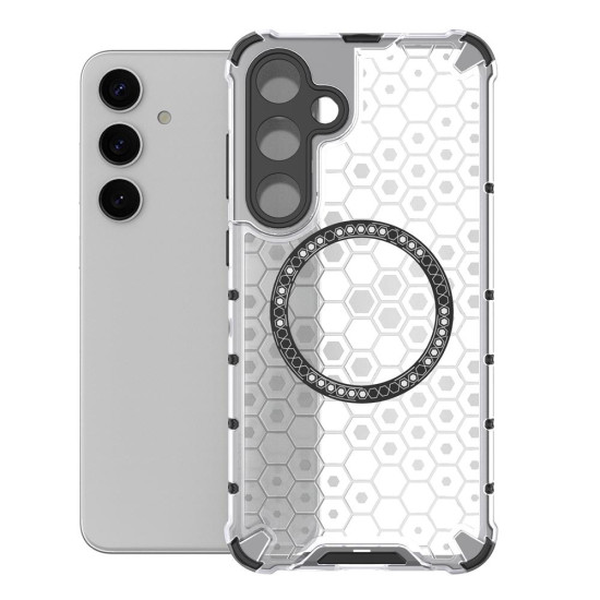 For Samsung Galaxy S24+ 5G Honeycomb Magnetic Ring Shockproof Phone Case(White)