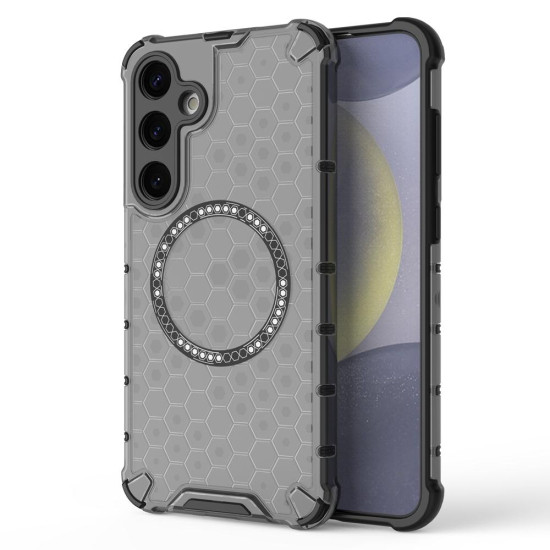 For Samsung Galaxy S24+ 5G Honeycomb Magnetic Ring Shockproof Phone Case(Black)