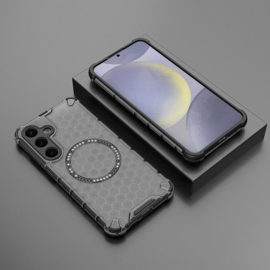 For Samsung Galaxy S24+ 5G Honeycomb Magnetic Ring Shockproof Phone Case(Black)