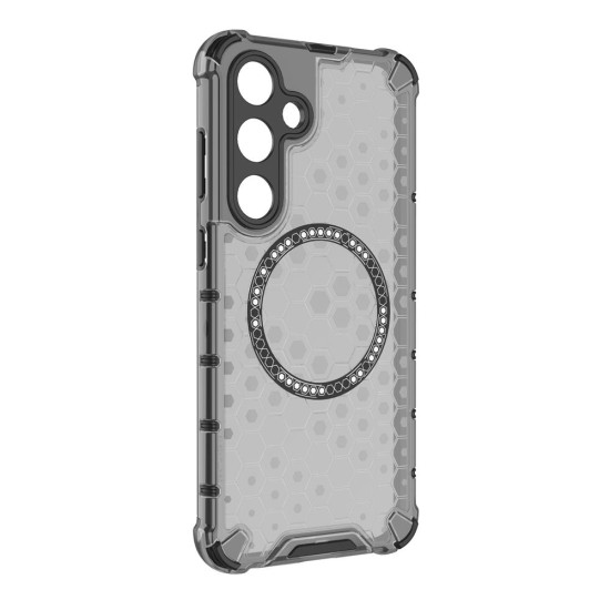 For Samsung Galaxy S24+ 5G Honeycomb Magnetic Ring Shockproof Phone Case(Black)