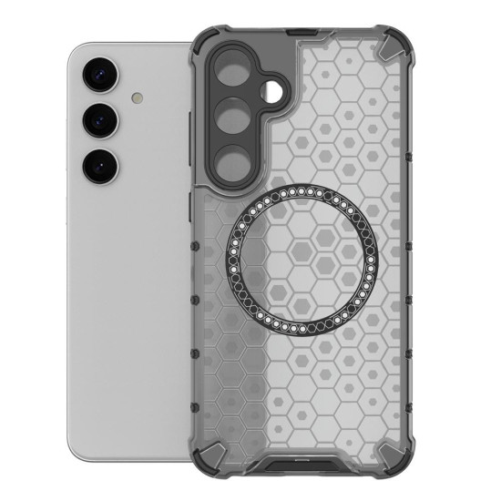 For Samsung Galaxy S24+ 5G Honeycomb Magnetic Ring Shockproof Phone Case(Black)