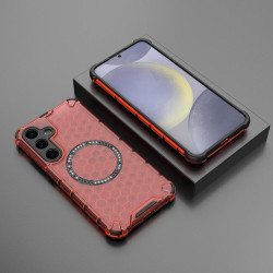 For Samsung Galaxy S24+ 5G Honeycomb Magnetic Ring Shockproof Phone Case(Red)