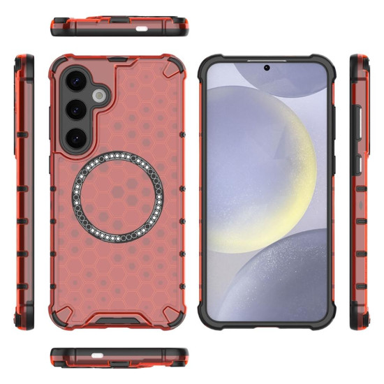 For Samsung Galaxy S24+ 5G Honeycomb Magnetic Ring Shockproof Phone Case(Red)