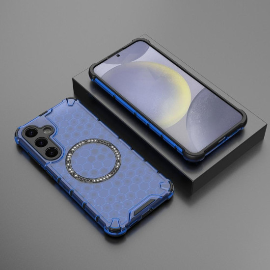 For Samsung Galaxy S24+ 5G Honeycomb Magnetic Ring Shockproof Phone Case(Blue)
