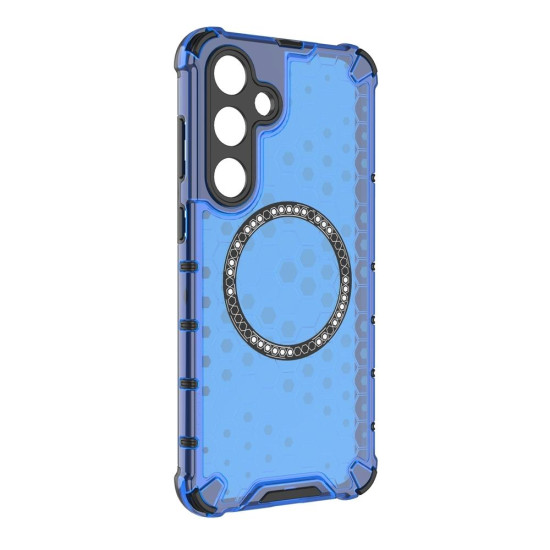 For Samsung Galaxy S24+ 5G Honeycomb Magnetic Ring Shockproof Phone Case(Blue)