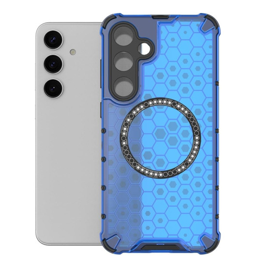For Samsung Galaxy S24+ 5G Honeycomb Magnetic Ring Shockproof Phone Case(Blue)