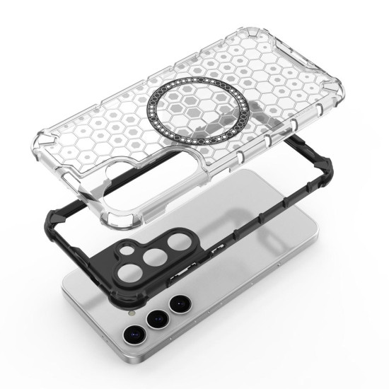 For Samsung Galaxy S24+ 5G Honeycomb Magnetic Ring Shockproof Phone Case(Blue)
