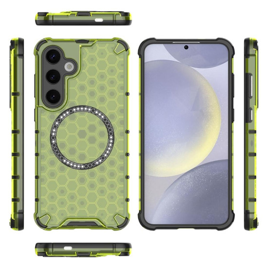 For Samsung Galaxy S24+ 5G Honeycomb Magnetic Ring Shockproof Phone Case(Green)