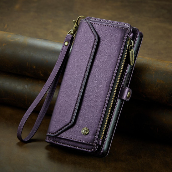 For Samsung Galaxy S24+ 5G CaseMe C36 Card Slots Zipper Wallet RFID Anti-theft Leather Phone Case(Purple)