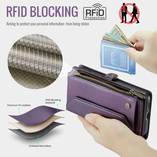 For Samsung Galaxy S24+ 5G CaseMe C36 Card Slots Zipper Wallet RFID Anti-theft Leather Phone Case(Purple)