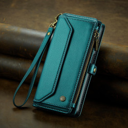For Samsung Galaxy S24+ 5G CaseMe C36 Card Slots Zipper Wallet RFID Anti-theft Leather Phone Case(Blue-green)