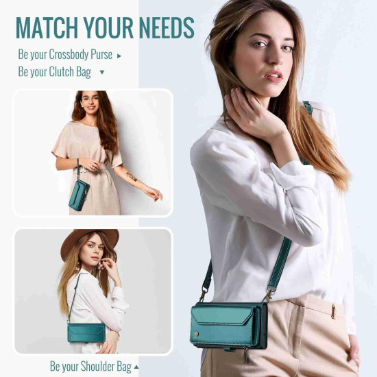 For Samsung Galaxy S24+ 5G CaseMe C36 Card Slots Zipper Wallet RFID Anti-theft Leather Phone Case(Blue-green)