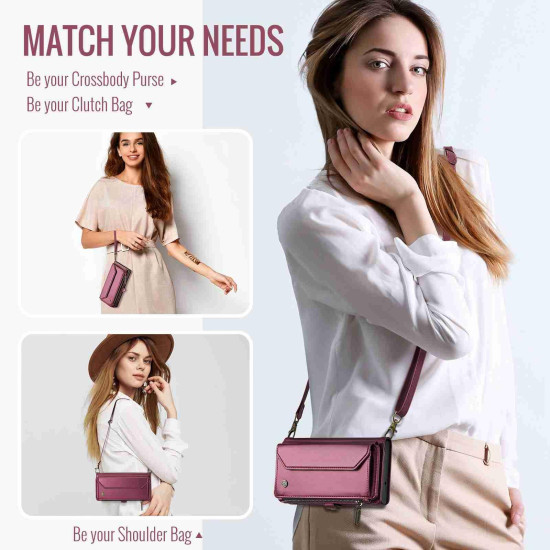 For Samsung Galaxy S24+ 5G CaseMe C36 Card Slots Zipper Wallet RFID Anti-theft Leather Phone Case(Wine Red)