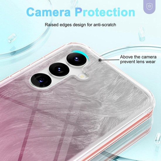 For Samsung Galaxy S24+ 5G IMD Gradient Feather PC + TPU Phone Case(Light Pink)