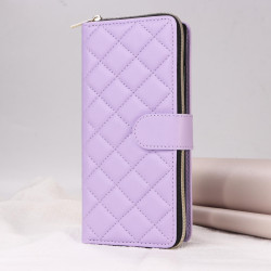 For Samsung Galaxy S24+ 5G Crossbody Rhombic Zipper Tower Buckle Leather Phone Case with Lanyard(Purple)