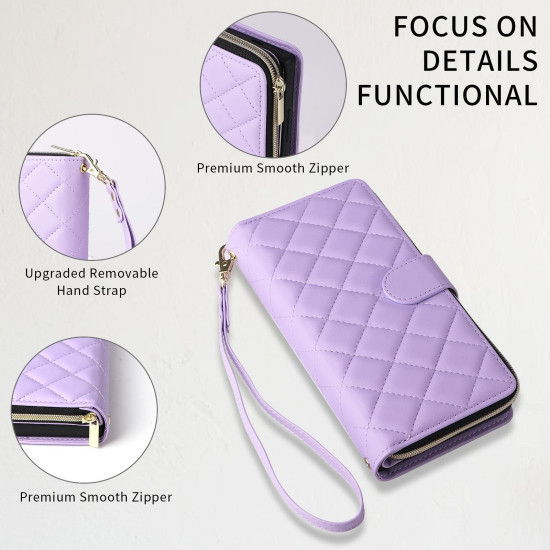 For Samsung Galaxy S24+ 5G Crossbody Rhombic Zipper Tower Buckle Leather Phone Case with Lanyard(Purple)