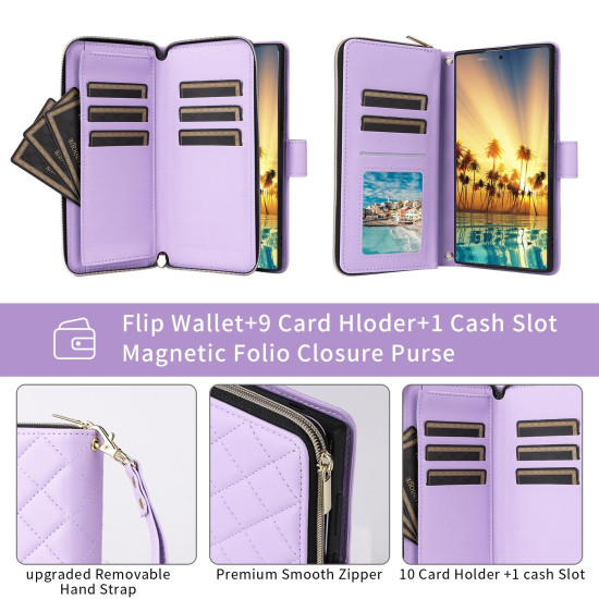 For Samsung Galaxy S24+ 5G Crossbody Rhombic Zipper Tower Buckle Leather Phone Case with Lanyard(Purple)