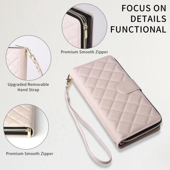 For Samsung Galaxy S24+ 5G Crossbody Rhombic Zipper Tower Buckle Leather Phone Case with Lanyard(Beige)