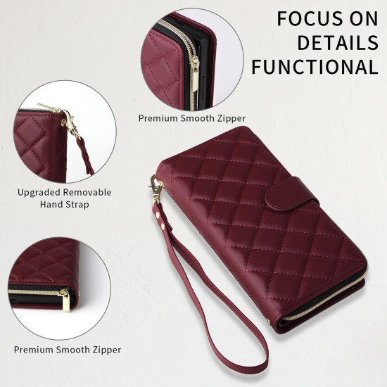 For Samsung Galaxy S24+ 5G Crossbody Rhombic Zipper Tower Buckle Leather Phone Case with Lanyard(Wine Red)