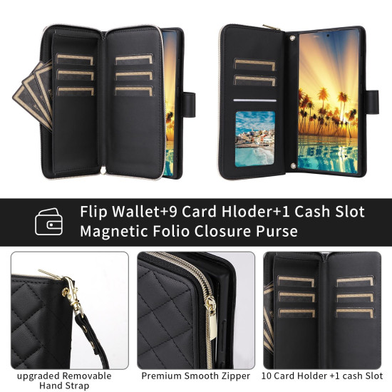 For Samsung Galaxy S24+ 5G Crossbody Rhombic Zipper Tower Buckle Leather Phone Case with Lanyard(Black)