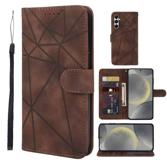 For Samsung Galaxy S24+ / S25+ 5G Skin Feel Geometric Lines Leather Phone Case(Brown)