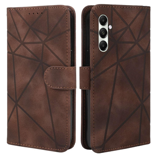 For Samsung Galaxy S24+ / S25+ 5G Skin Feel Geometric Lines Leather Phone Case(Brown)