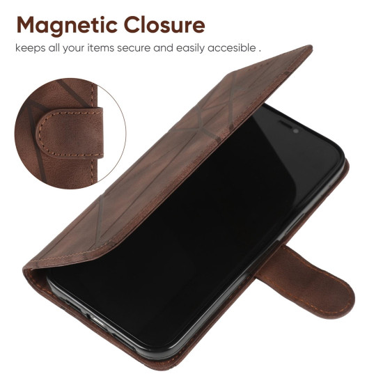 For Samsung Galaxy S24+ / S25+ 5G Skin Feel Geometric Lines Leather Phone Case(Brown)
