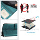 For Samsung Galax S23+ 5G Cat Rat Embossed Pattern RFID PU Phone Case with Wrist Strap(Peacock Green)