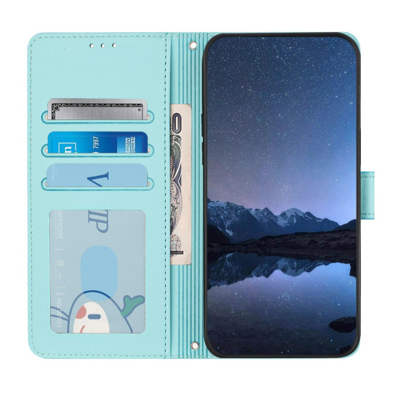 For Samsung Galax S24+ 5G Cat Rat Embossed Pattern RFID PU Phone Case with Wrist Strap(Mint Green)