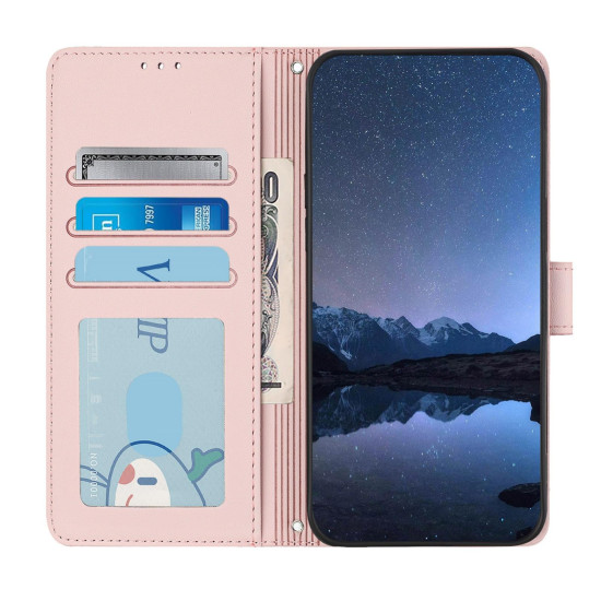 For Samsung Galax S24+ 5G Cat Rat Embossed Pattern RFID PU Phone Case with Wrist Strap(Pink)