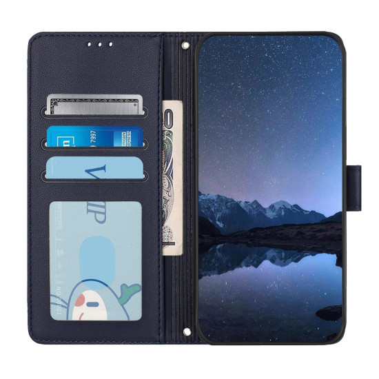 For Samsung Galax S24+ 5G Cat Rat Embossed Pattern RFID PU Phone Case with Wrist Strap(Blue)