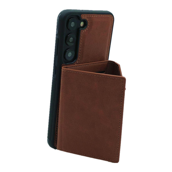 For Samsung Galaxy S24+ 5G Solid Color Metal Buckle Card Slots Bag Phone Case(Brown)
