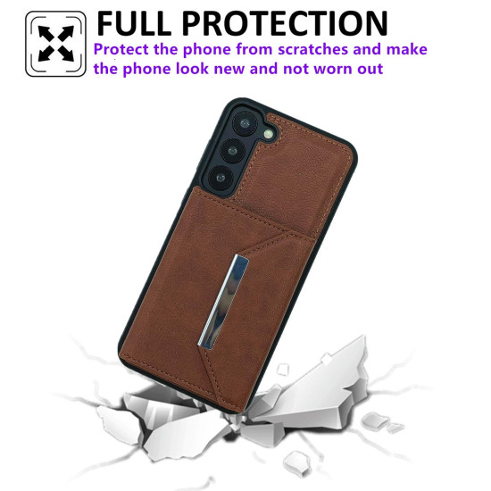 For Samsung Galaxy S24+ 5G Solid Color Metal Buckle Card Slots Bag Phone Case(Brown)