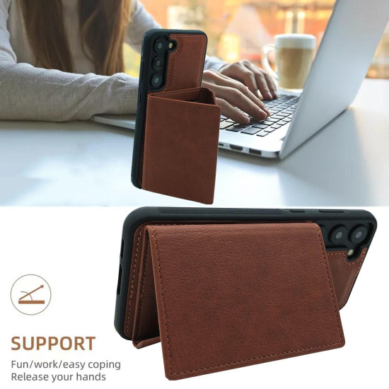 For Samsung Galaxy S24+ 5G Solid Color Metal Buckle Card Slots Bag Phone Case(Brown)