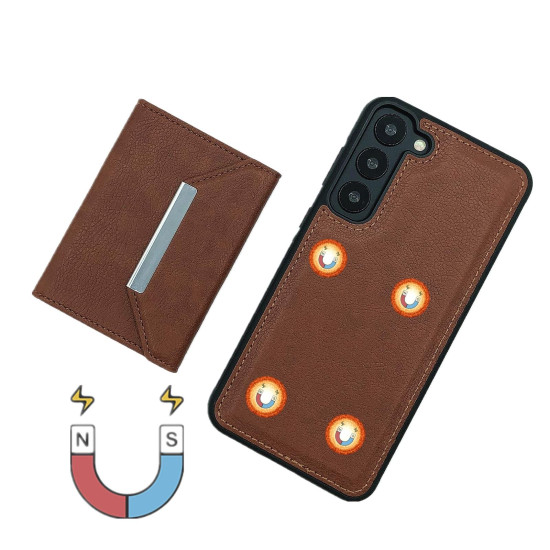For Samsung Galaxy S24+ 5G Solid Color Metal Buckle Card Slots Bag Phone Case(Brown)