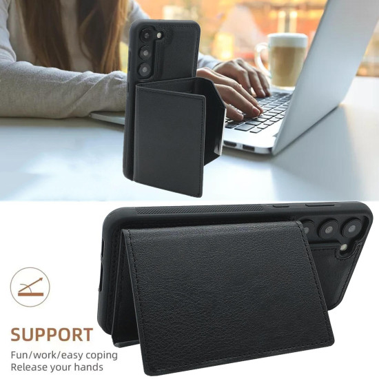 For Samsung Galaxy S24+ 5G Solid Color Metal Buckle Card Slots Bag Phone Case(Black)