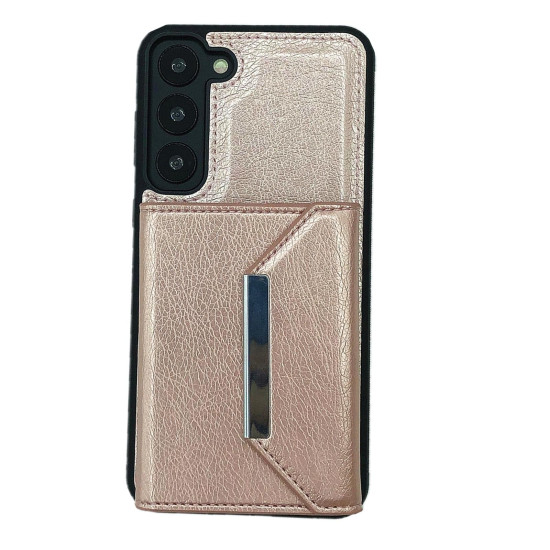 For Samsung Galaxy S24+ 5G Solid Color Metal Buckle Card Slots Bag Phone Case(Rose Gold)