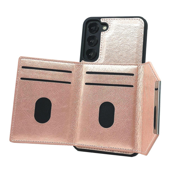 For Samsung Galaxy S24+ 5G Solid Color Metal Buckle Card Slots Bag Phone Case(Rose Gold)