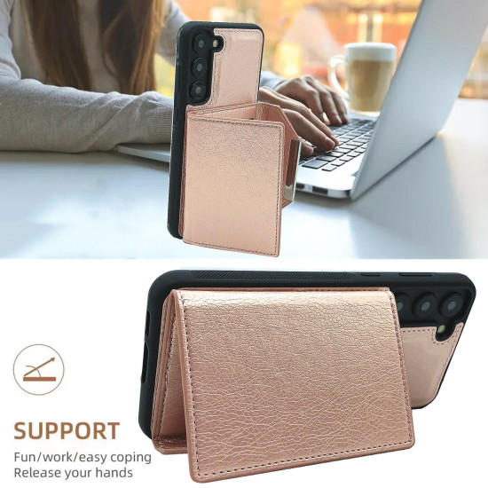 For Samsung Galaxy S24+ 5G Solid Color Metal Buckle Card Slots Bag Phone Case(Rose Gold)