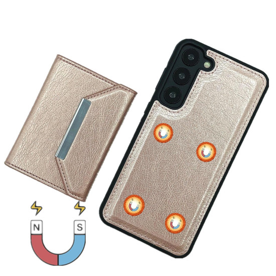 For Samsung Galaxy S24+ 5G Solid Color Metal Buckle Card Slots Bag Phone Case(Rose Gold)